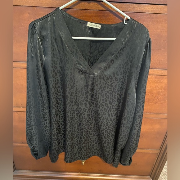 Cotton Bleu Tops - Cotton Bleu Black Jacquard Leopard Blouse | Size XL